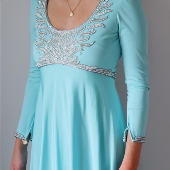 60's Victoria Royal beaded turquoise gown - Picture 2 of 7
